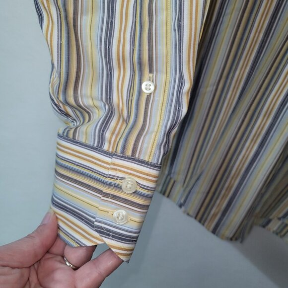 Thomas Dean Shirt Mens L Stripe Flip Cuff Long Sleeve Dress Office Business - Picture 3 of 12